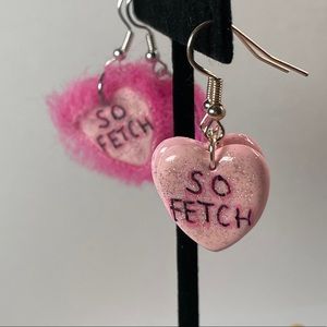 So Fetch Hesrt Pink Glitter Dangle Earrings